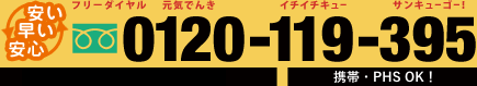 フリーダイヤル 0120-119-395  携帯電話・PHSもOK