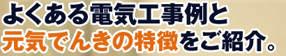 よくある電気工事例と元気でんきの特徴をご紹介。